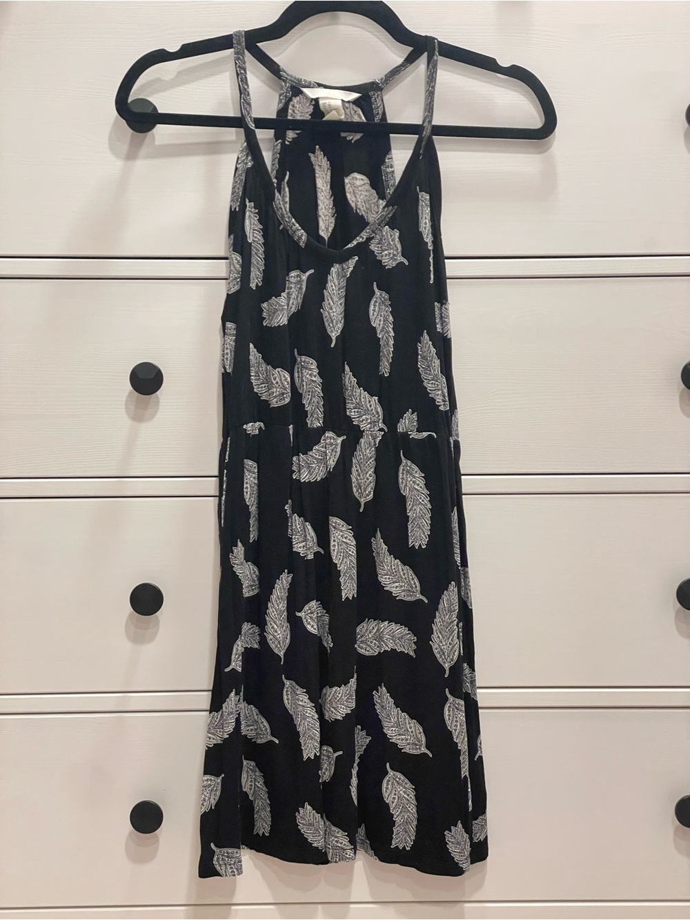 H&M Black Dress with White Feather Motif